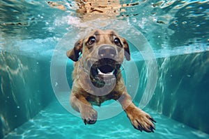 funny dog water puppy underwater vacation pool fun swimming snorkeling. Generative AI.