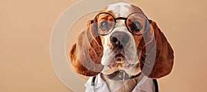 Canine dressed in doctor s attire on soft gradient background, veterinary concept