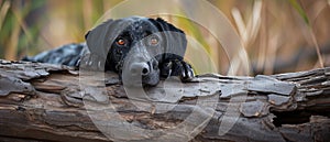 Canine Enjoying A Serene Moment Perched On A Rustic Log