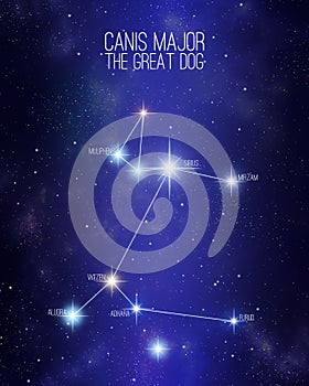 Canis Major the great dog constellation on a starry space background photo