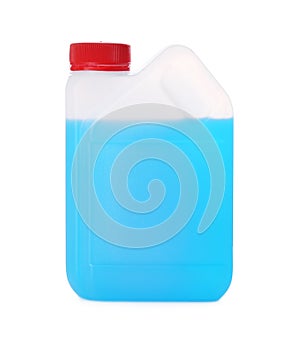 Canister with blue liquid isolated