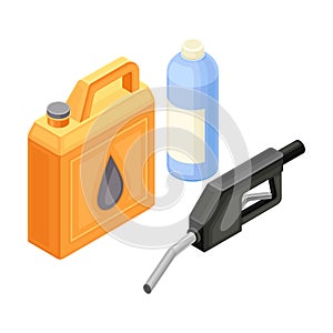 Canister and Bottle with Oil or Petroleum Isometric Vector Illustration