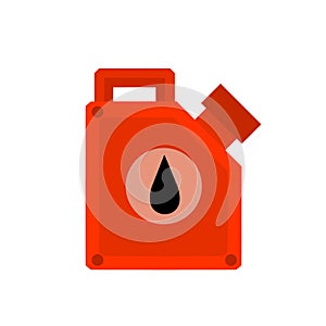 Canister with fuel. Container with oil. Flammable object. Flat cartoon icon isolated on white background. Red gas tank