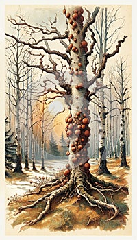 Canker is a fungal plant pathogen that causes cankers on several tree species. photo