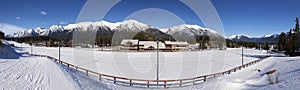Canmore Alberta Nordic Centre Panoramic Landscape Canadian Rocky Mountains Springtime Sunny Afternoon Snowy Peaks