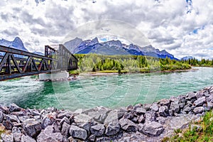 Canmore Engine Bridge Over Bow River Trail in the Canadian Rockies