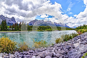 Canmore`s Bow River Trail in the Canadian Rockies of Alberta