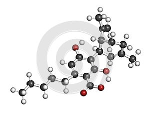 Cannabidiolic acid or CBDA cannabinoid molecule. 3D rendering.