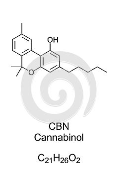 Cannabinol, CBN, found in cannabis and hashish, chemical structure
