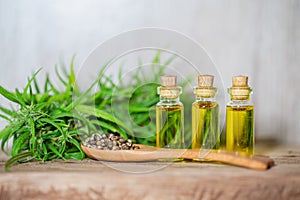 Cannabis CBD oil hemp products, cannabis oil extracts in jars, medical marijuana, legal light drugs prescribe, alternative remedy