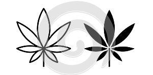 cannabis leaf thin line icon set