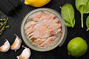 Canned Albacore Wild Tuna, top view flat lay