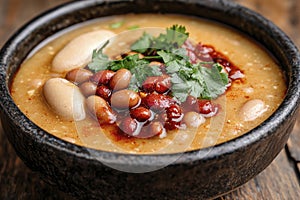 Canned bean product with spicy sauce