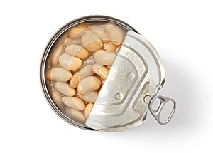 Canned beans in a can top view