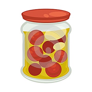 Canned cherry tomatoes in big jar isolated illustration