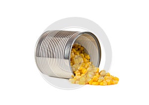 Canned corn on a white background.