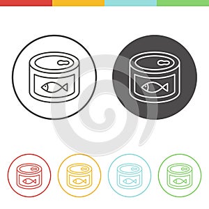 Canned fish icons in thin line style