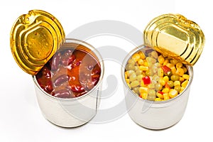 Canned food beans on white background