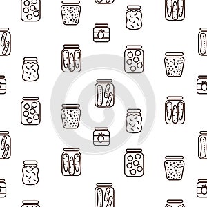 Canned food icon seamless vector pattern. Vegetable in jars icons background.