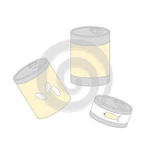Canned food isolated on white background. Camping preserve. Hiking vacation equipment. Expedition vector flat illustration