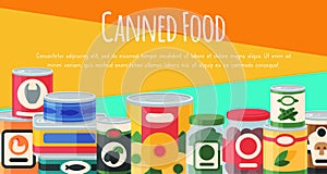 Konzervované jídlo plakát vektor ilustrace. zeleninový produkt pocínovaný kontejner kov obal. zachovat balíček plechovka 