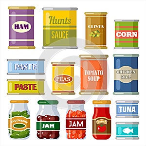 Canned food on the white background.