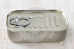 Canned food on white background