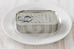 Canned food on white background