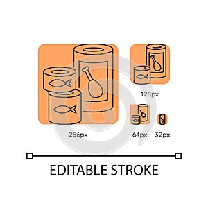 Canned goods and soups orange linear icons set
