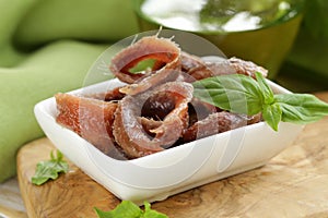 Canned marinated anchovies fillets