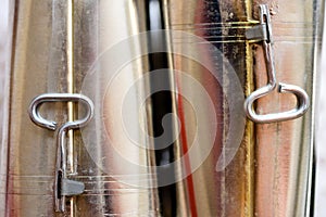 Canned meat food cans background close up