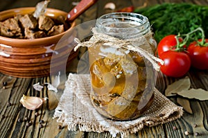 Canned meat in a glass jar