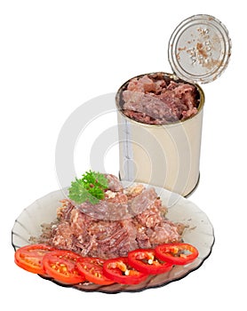 Canned meat on plate