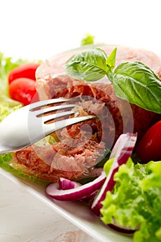 Canned meat with salad