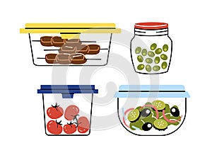 Canned meat and vegetables doodle concept