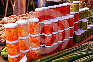 canned peppers in a store