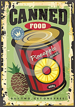 Canned Pineapple slices vintage retro decorative poster