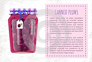 Canned Plums in Glass Jar Vector Illustration