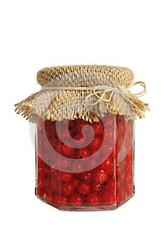 Canned red currant berries in jar