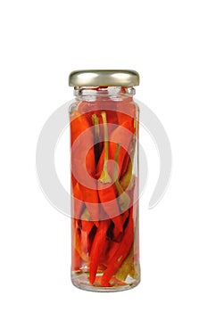 Canned red peppers in a jar