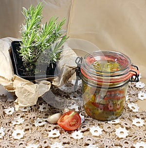 Canned salad in a glass jar