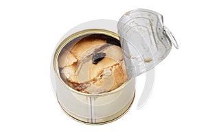 Canned salmon in tin can