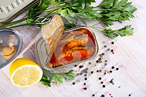 Canned sardines in tomato sauce