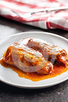 Canned sardines with tomato sauce. Sea fish in tin can