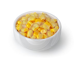 Canned sweet corn in ceramic bowl