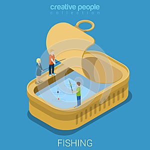Canned tinned fish preserve fishing flat isometric vector 3d