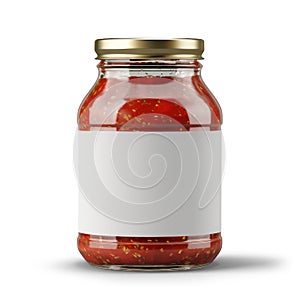 Canned tomato sauce boat with white label, isolated from white background