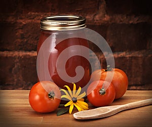 Canned tomatoes on counter