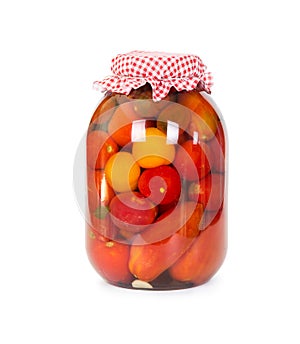 Canned tomatoes in glass jar