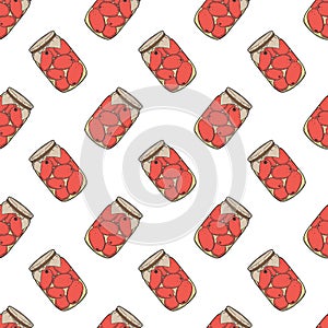 Canned tomatoes preserve. Vector concept in doodle and sketch style. Hand drawn illustration for printing on T-shirts, postcards